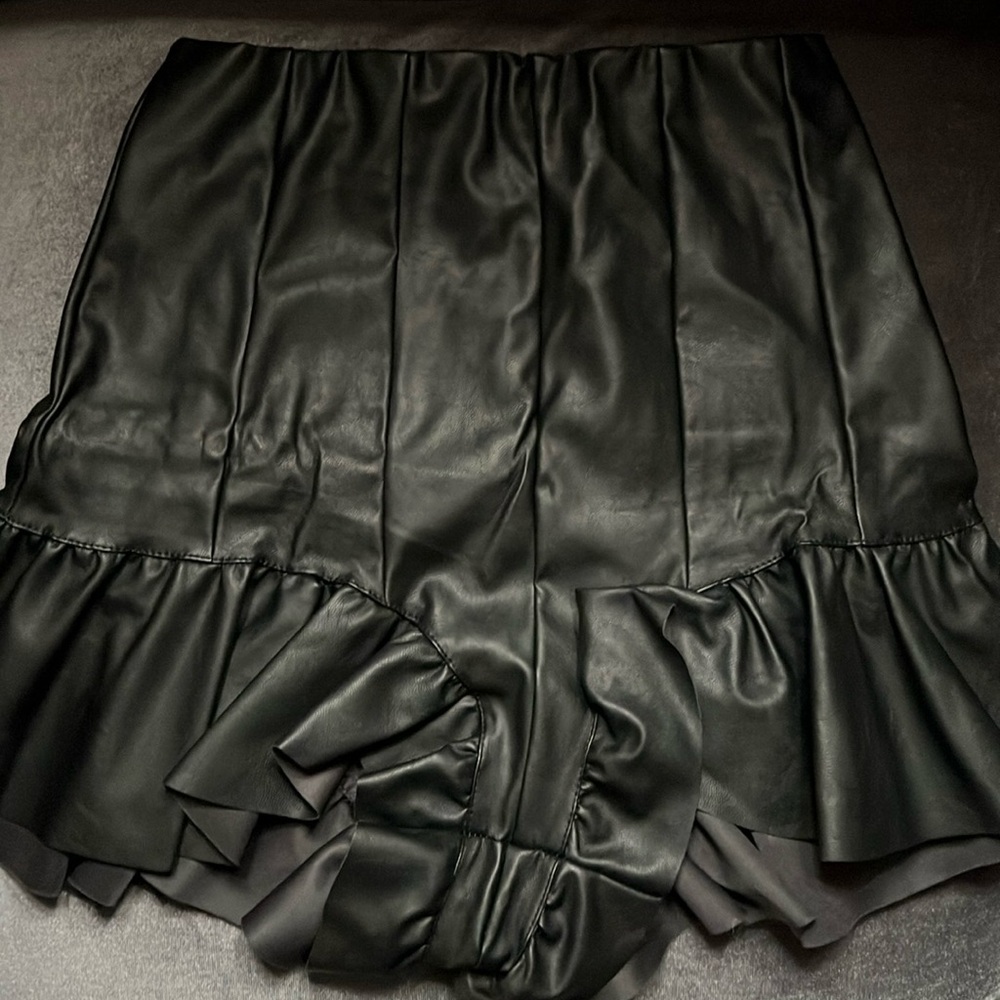 Black Faux Leather High Waisted Ruffle Shorts